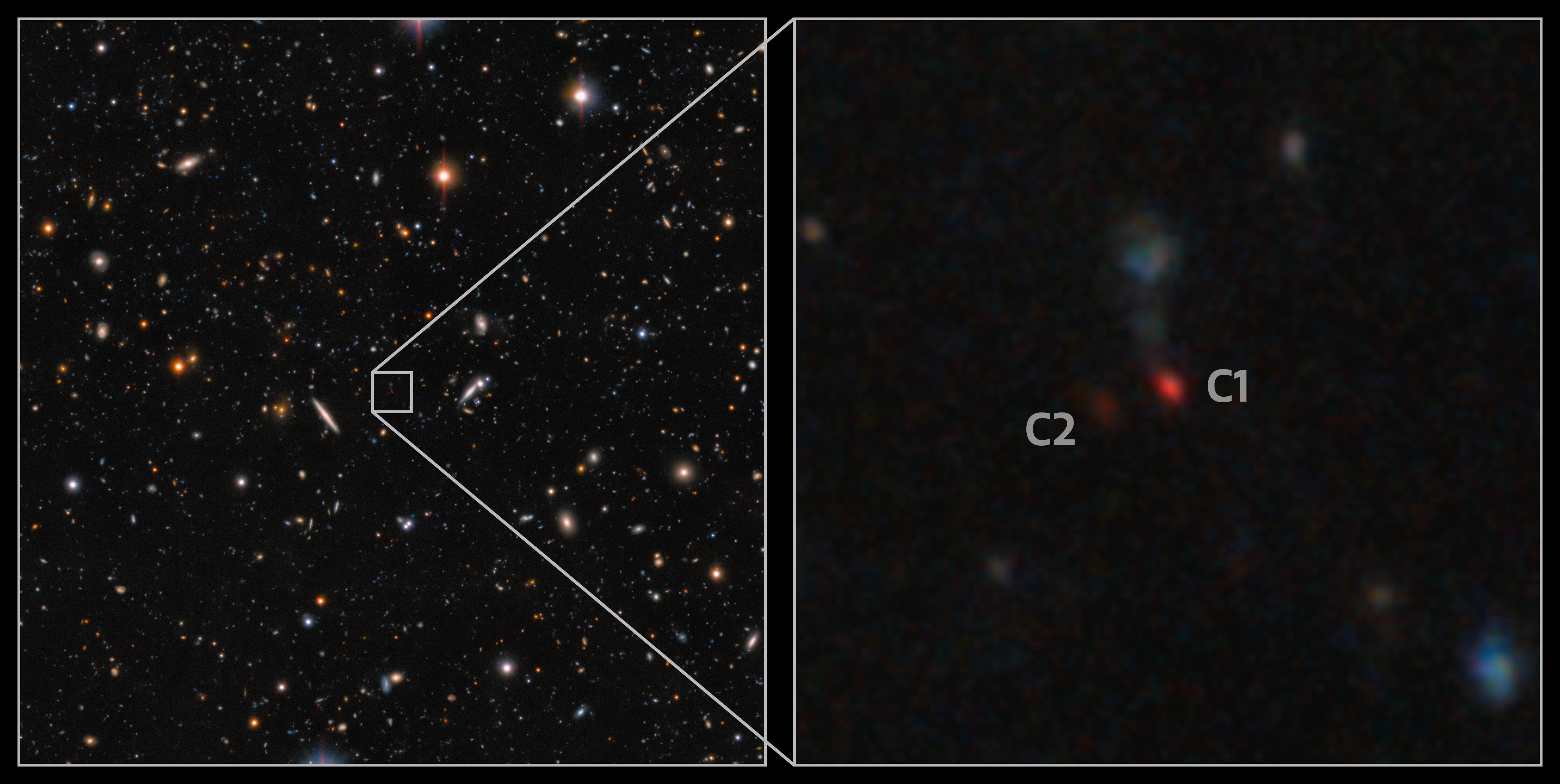 「宇宙の夜明け」に合体する双子の巨大ブラックホールを発見