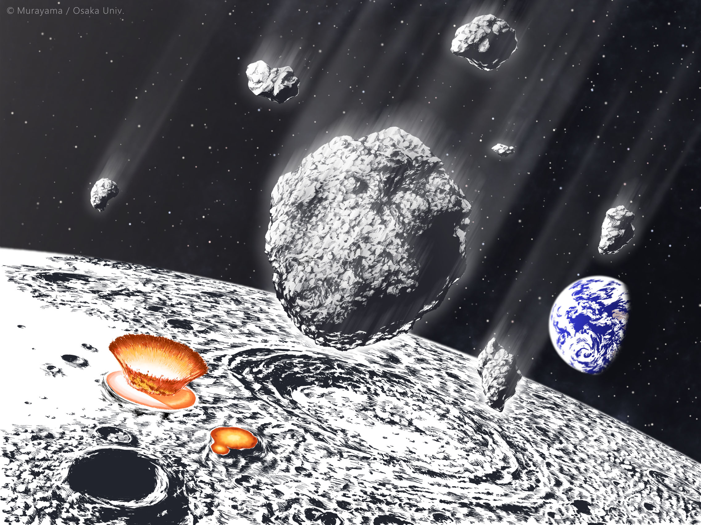 Asteroid shower that hit the Moon and Earth 800 million years ago